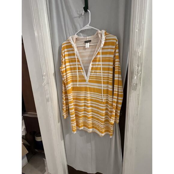 Tommy Bahama Other - Tommy Bahama Orange White Striped Hooded Tie Neck Beach Coverup Sz S